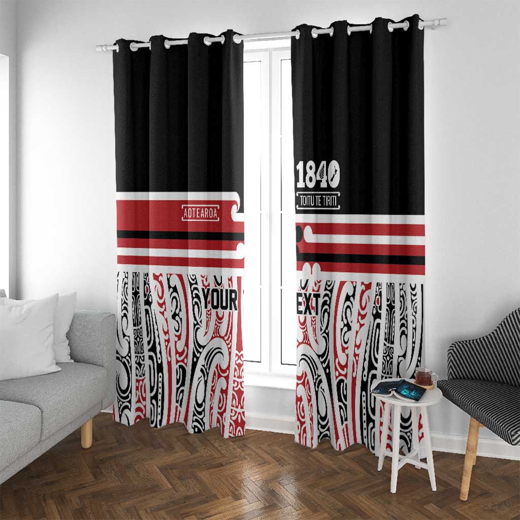 Personalised Toitu Te Tiriti Aotearoa 1840 Window Curtain Red Kowhaiwhai Puhoro LT9 With Grommets Black - Polynesian Pride