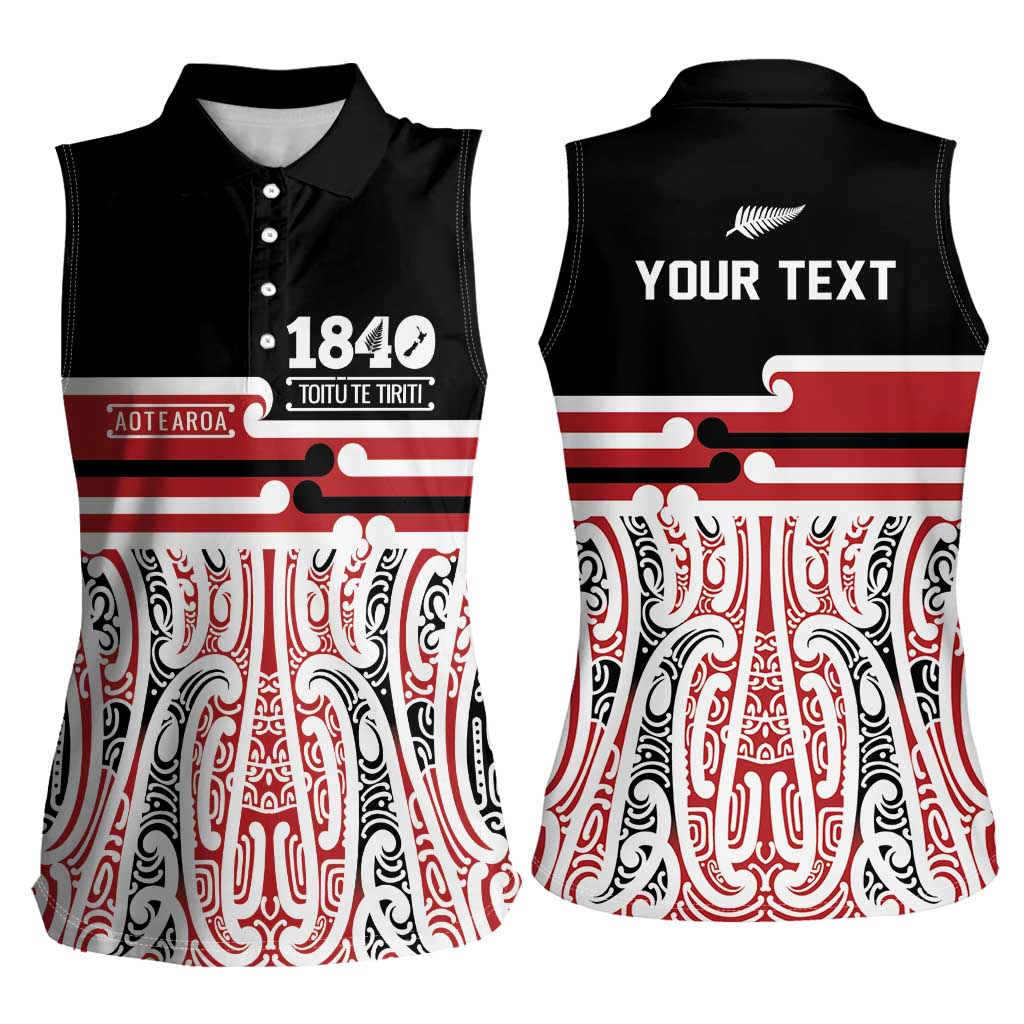 Personalised Toitu Te Tiriti Aotearoa 1840 Women Sleeveless Polo Shirt Red Kowhaiwhai Puhoro - Polynesian Pride