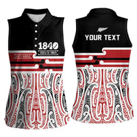 Personalised Toitu Te Tiriti Aotearoa 1840 Women Sleeveless Polo Shirt Red Kowhaiwhai Puhoro - Polynesian Pride