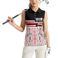 Personalised Toitu Te Tiriti Aotearoa 1840 Women Sleeveless Polo Shirt Red Kowhaiwhai Puhoro - Polynesian Pride
