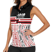 Personalised Toitu Te Tiriti Aotearoa 1840 Women Sleeveless Polo Shirt Red Kowhaiwhai Puhoro - Polynesian Pride