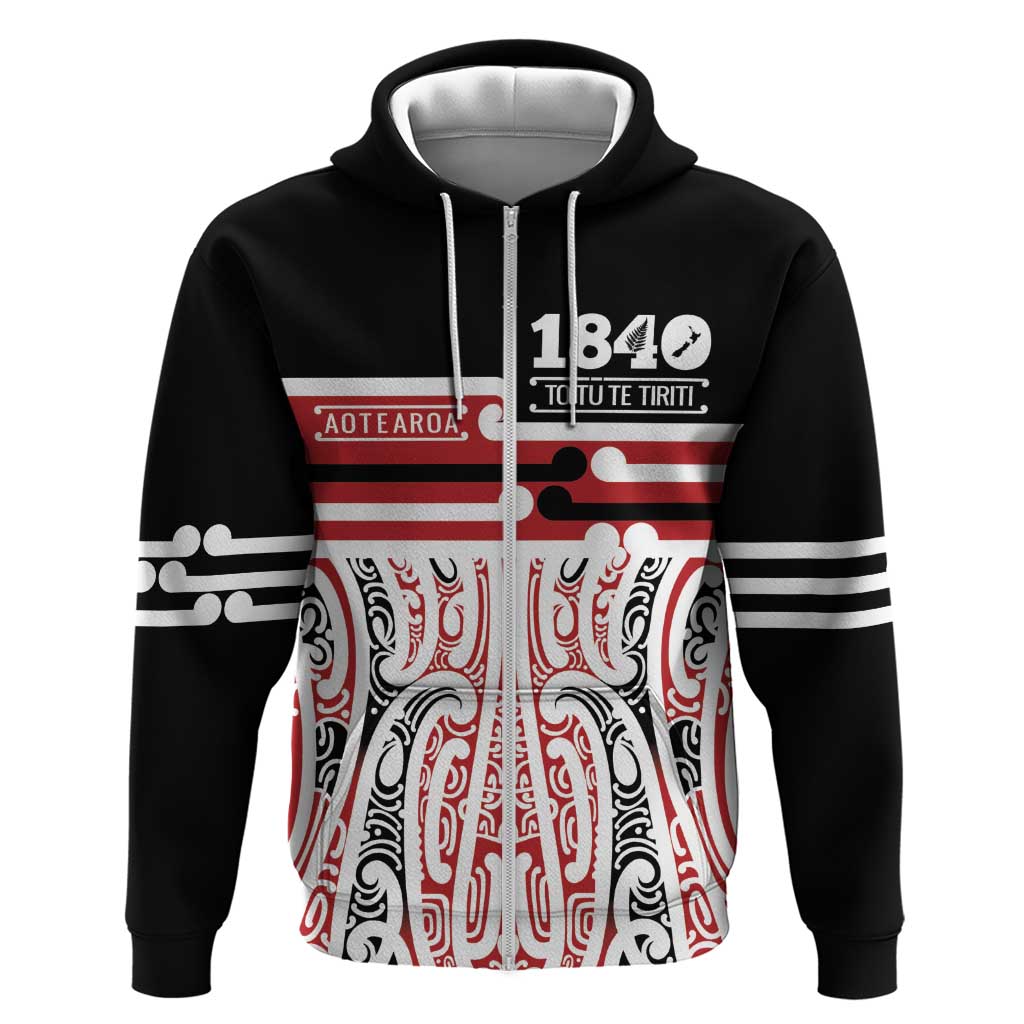 Personalised Toitu Te Tiriti Aotearoa 1840 Zip Hoodie Red Kowhaiwhai Puhoro - Polynesian Pride