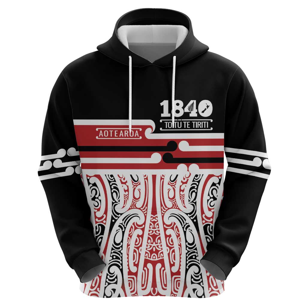 Personalised Toitu Te Tiriti Aotearoa 1840 Zip Hoodie Red Kowhaiwhai Puhoro - Polynesian Pride