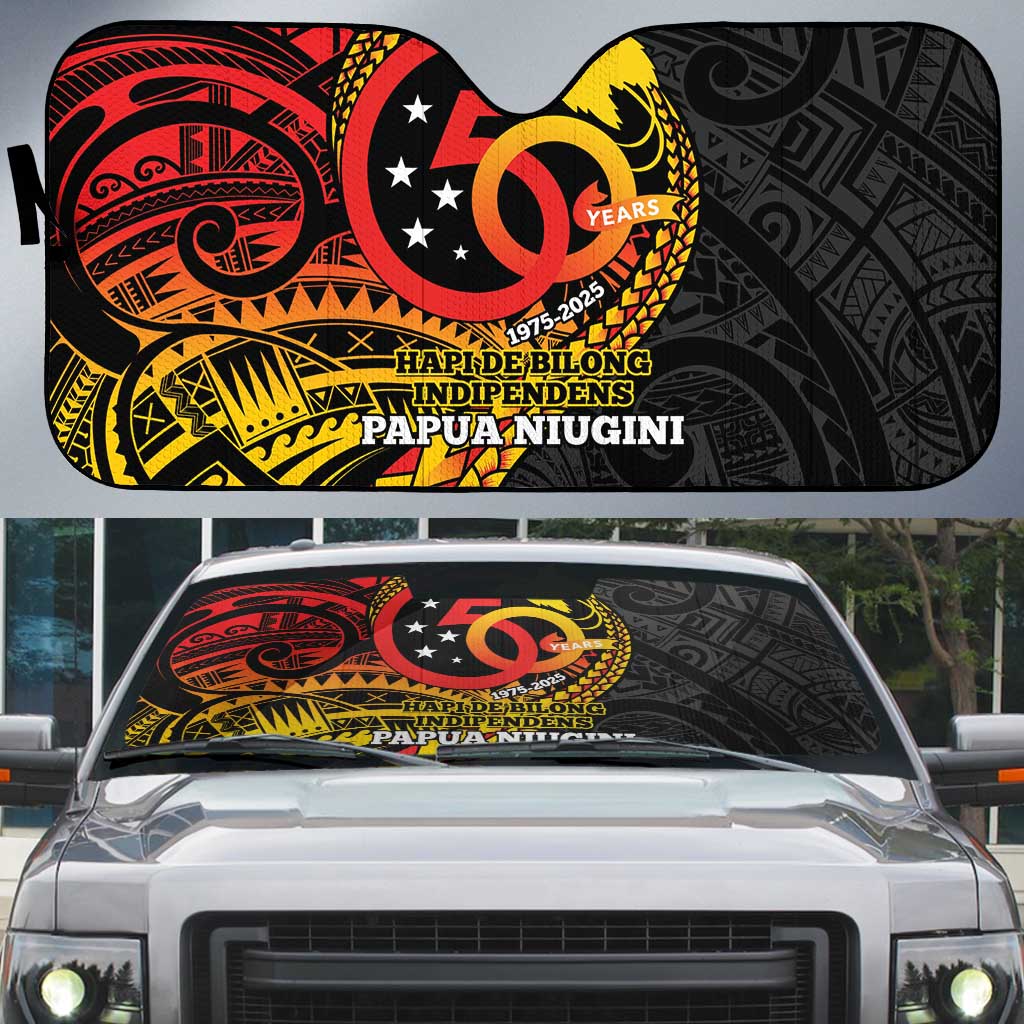 Papua New Guinea Tribal Tattoo Auto Sun Shade 50th Independence Anniversary - Polynesian Pride