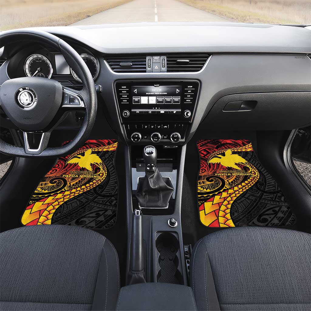 Papua New Guinea Tribal Tattoo Car Mats 50th Independence Anniversary LT9 Set 2pcs - Front Black - Polynesian Pride