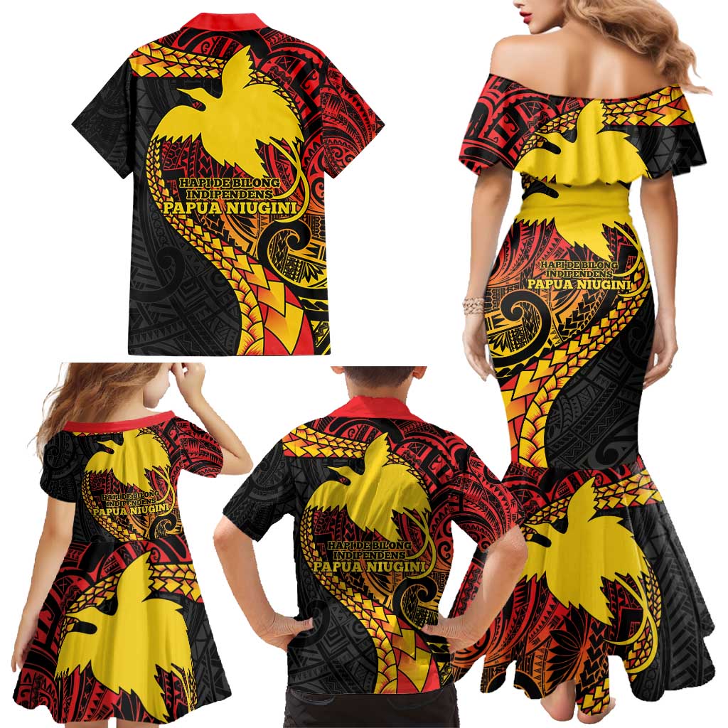 Papua New Guinea Tribal Tattoo Family Matching Mermaid Dress and Hawaiian Shirt 50th Independence Anniversary