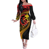 Papua New Guinea Tribal Tattoo Family Matching Off The Shoulder Long Sleeve Dress and Hawaiian Shirt 50th Independence Anniversary