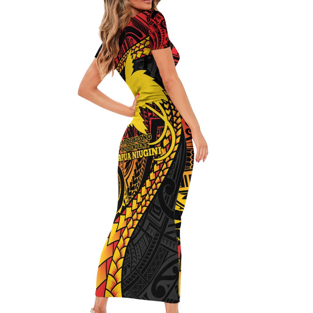 Papua New Guinea Tribal Tattoo Family Matching Short Sleeve Bodycon Dress and Hawaiian Shirt 50th Independence Anniversary