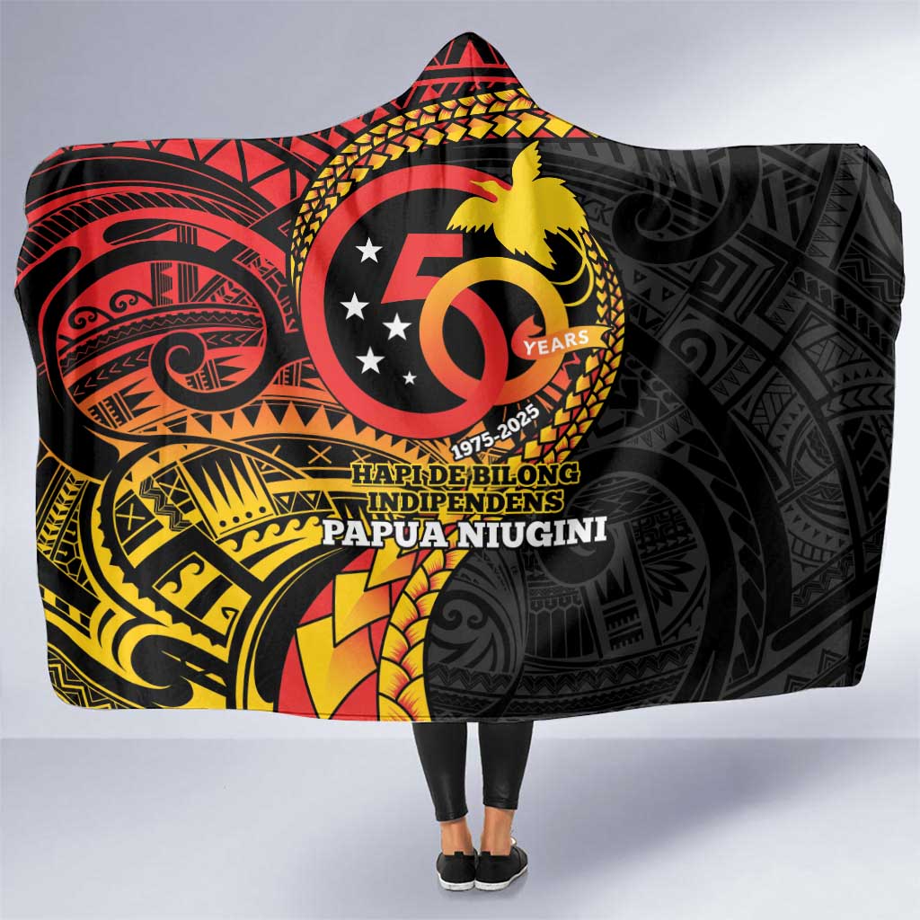 Papua New Guinea Tribal Tattoo Hooded Blanket 50th Independence Anniversary LT9 One Size Black - Polynesian Pride