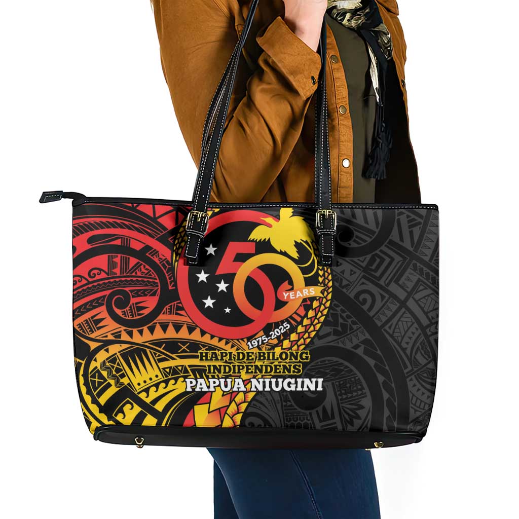 Papua New Guinea Tribal Tattoo Leather Tote Bag 50th Independence Anniversary