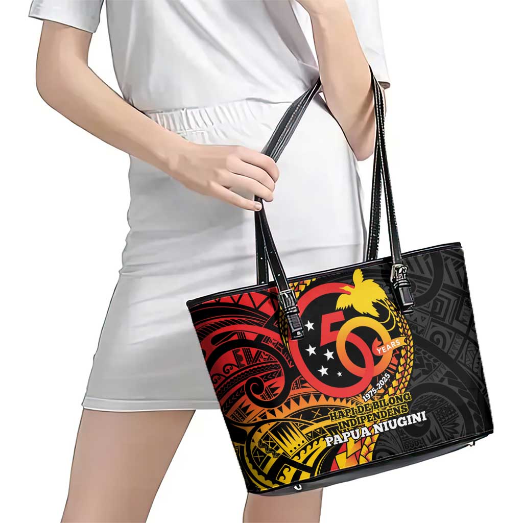 Papua New Guinea Tribal Tattoo Leather Tote Bag 50th Independence Anniversary