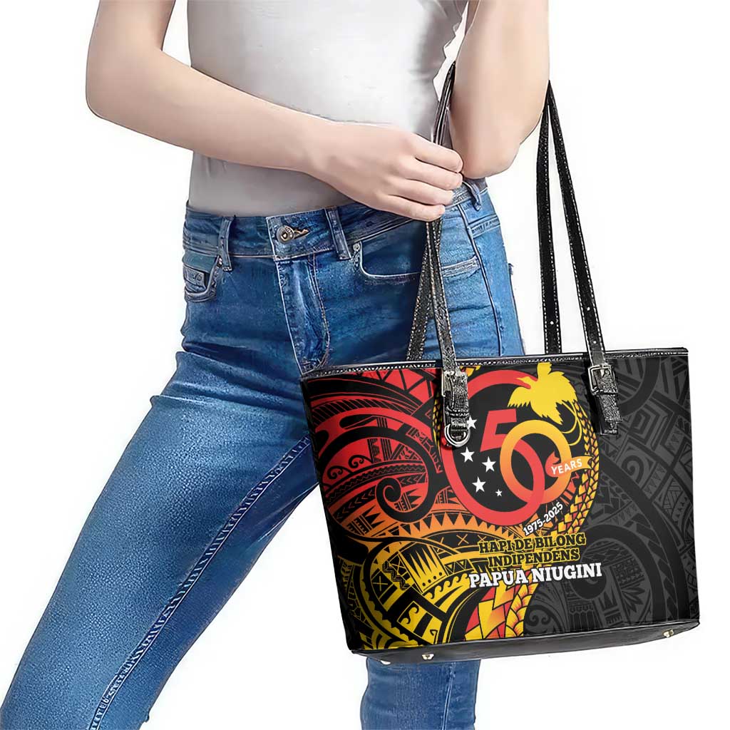 Papua New Guinea Tribal Tattoo Leather Tote Bag 50th Independence Anniversary