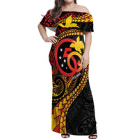 Papua New Guinea Tribal Tattoo Off Shoulder Maxi Dress 50th Independence Anniversary