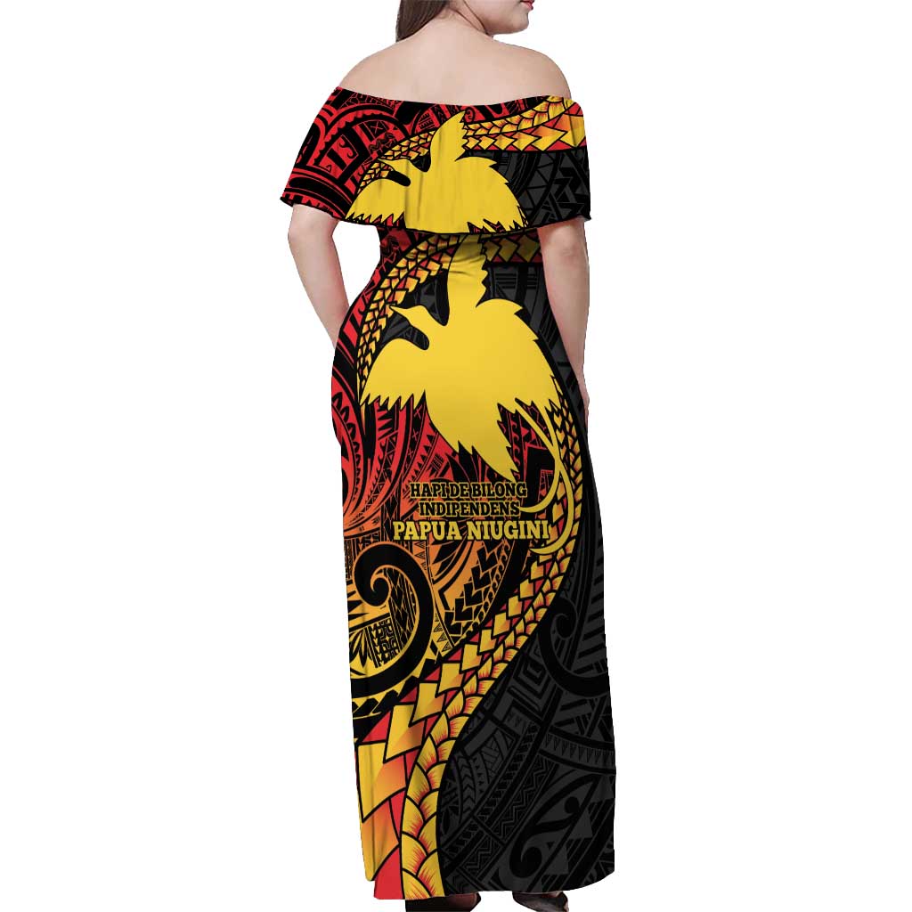 Papua New Guinea Tribal Tattoo Off Shoulder Maxi Dress 50th Independence Anniversary