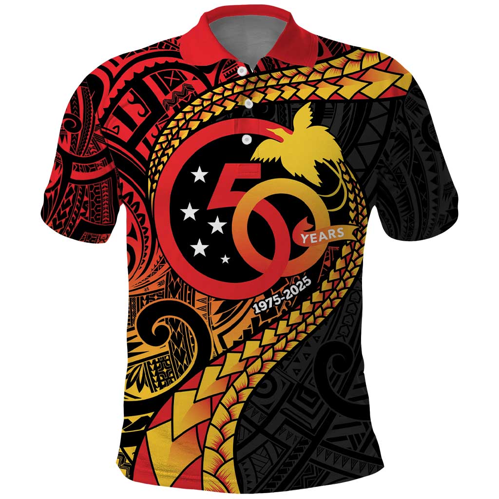 Papua New Guinea Tribal Tattoo Polo Shirt 50th Independence Anniversary LT9 Black - Polynesian Pride