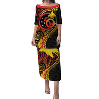 Papua New Guinea Tribal Tattoo Puletasi 50th Independence Anniversary LT9 Long Dress Black - Polynesian Pride