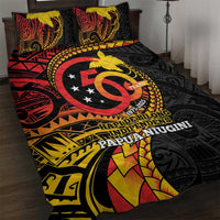Papua New Guinea Tribal Tattoo Quilt Bed Set 50th Independence Anniversary LT9 Black - Polynesian Pride
