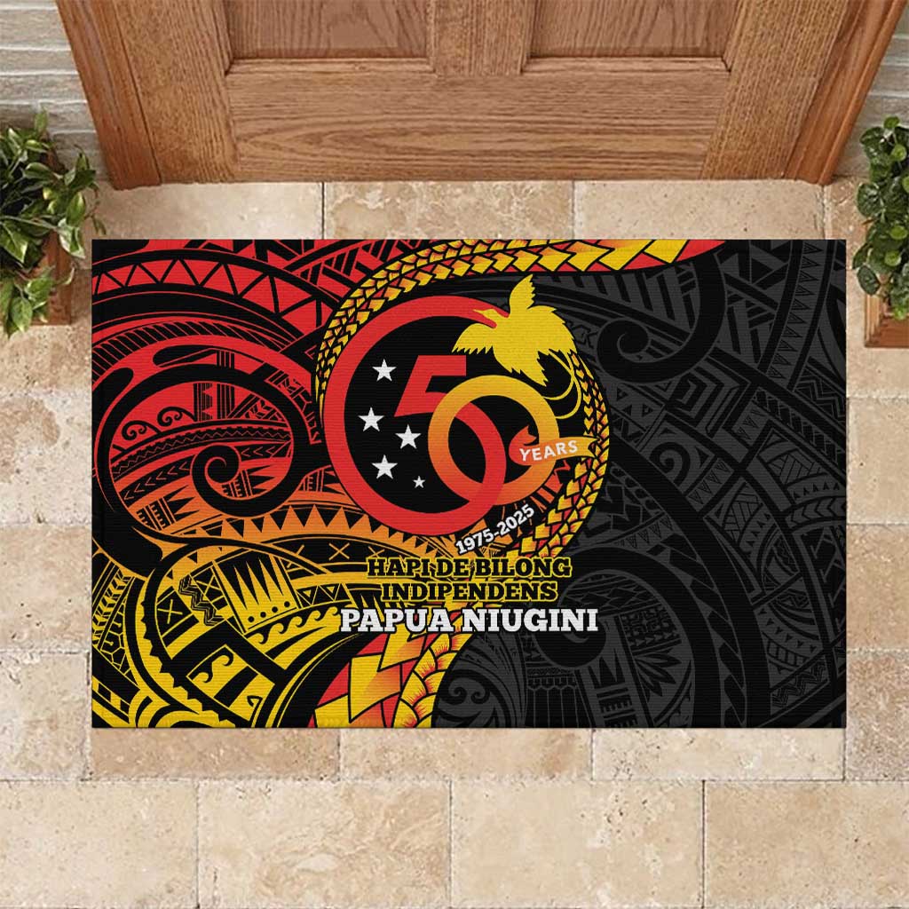 Papua New Guinea Tribal Tattoo Rubber Doormat 50th Independence Anniversary LT9 Black - Polynesian Pride