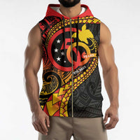 Papua New Guinea Tribal Tattoo Sleeveless Zip Hoodie 50th Independence Anniversary - Polynesian Pride