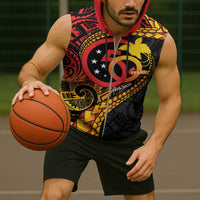 Papua New Guinea Tribal Tattoo Sleeveless Zip Hoodie 50th Independence Anniversary - Polynesian Pride