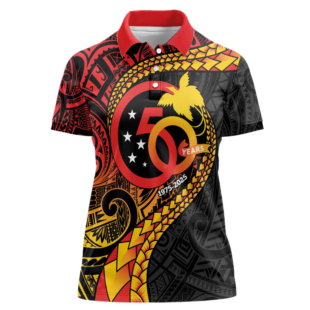 Papua New Guinea Tribal Tattoo Women Polo Shirt 50th Independence Anniversary