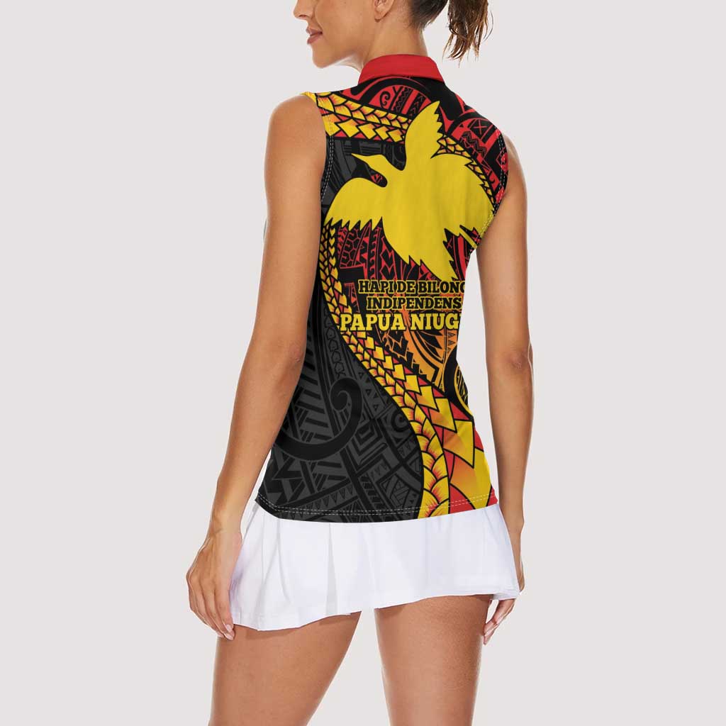 Papua New Guinea Tribal Tattoo Women Sleeveless Polo Shirt 50th Independence Anniversary