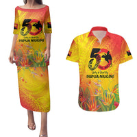 Papua New Guinea Unity in Diversity Couples Matching Puletasi and Hawaiian Shirt 50th Indipendens Papua Niugini LT9 Gold - Polynesian Pride