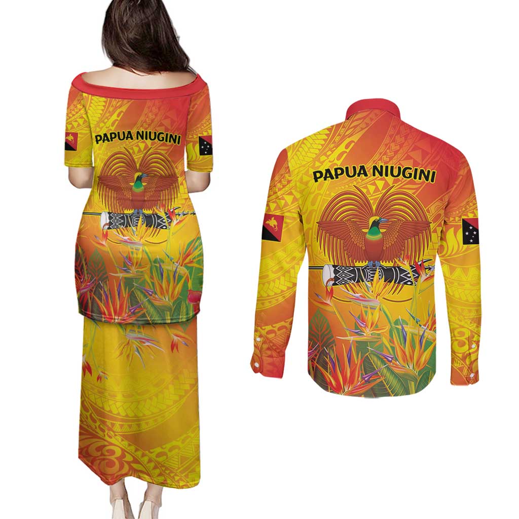 Papua New Guinea Unity in Diversity Couples Matching Puletasi and Long Sleeve Button Shirt 50th Indipendens Papua Niugini LT9 - Polynesian Pride