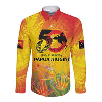 Papua New Guinea Unity in Diversity Long Sleeve Button Shirt 50th Indipendens Papua Niugini LT9 Unisex Gold - Polynesian Pride
