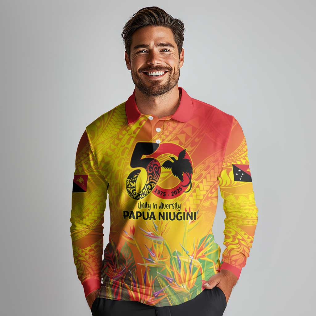 Papua New Guinea Unity in Diversity Long Sleeve Polo Shirt 50th Indipendens Papua Niugini