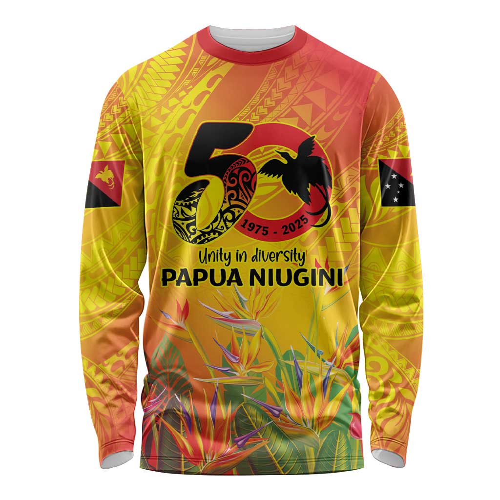 Papua New Guinea Unity in Diversity Long Sleeve Shirt 50th Indipendens Papua Niugini LT9 Unisex Gold - Polynesian Pride