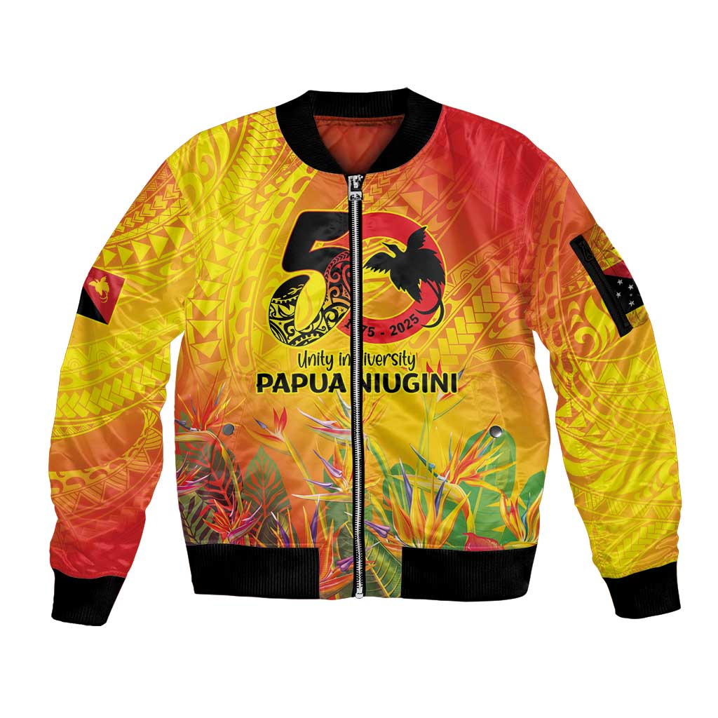 Papua New Guinea Unity in Diversity Sleeve Zip Bomber Jacket 50th Indipendens Papua Niugini