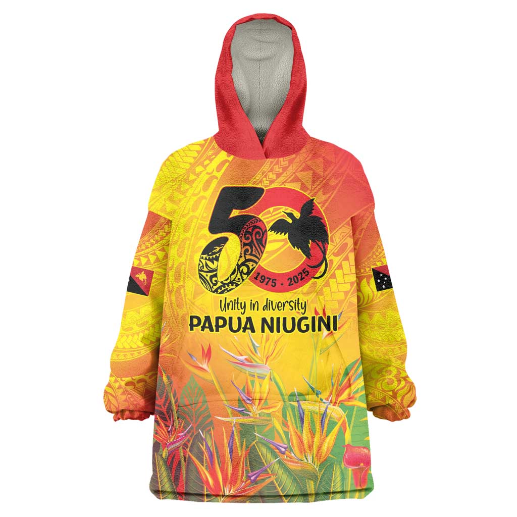 Papua New Guinea Unity in Diversity Wearable Blanket Hoodie 50th Indipendens Papua Niugini LT9 One Size Gold - Polynesian Pride
