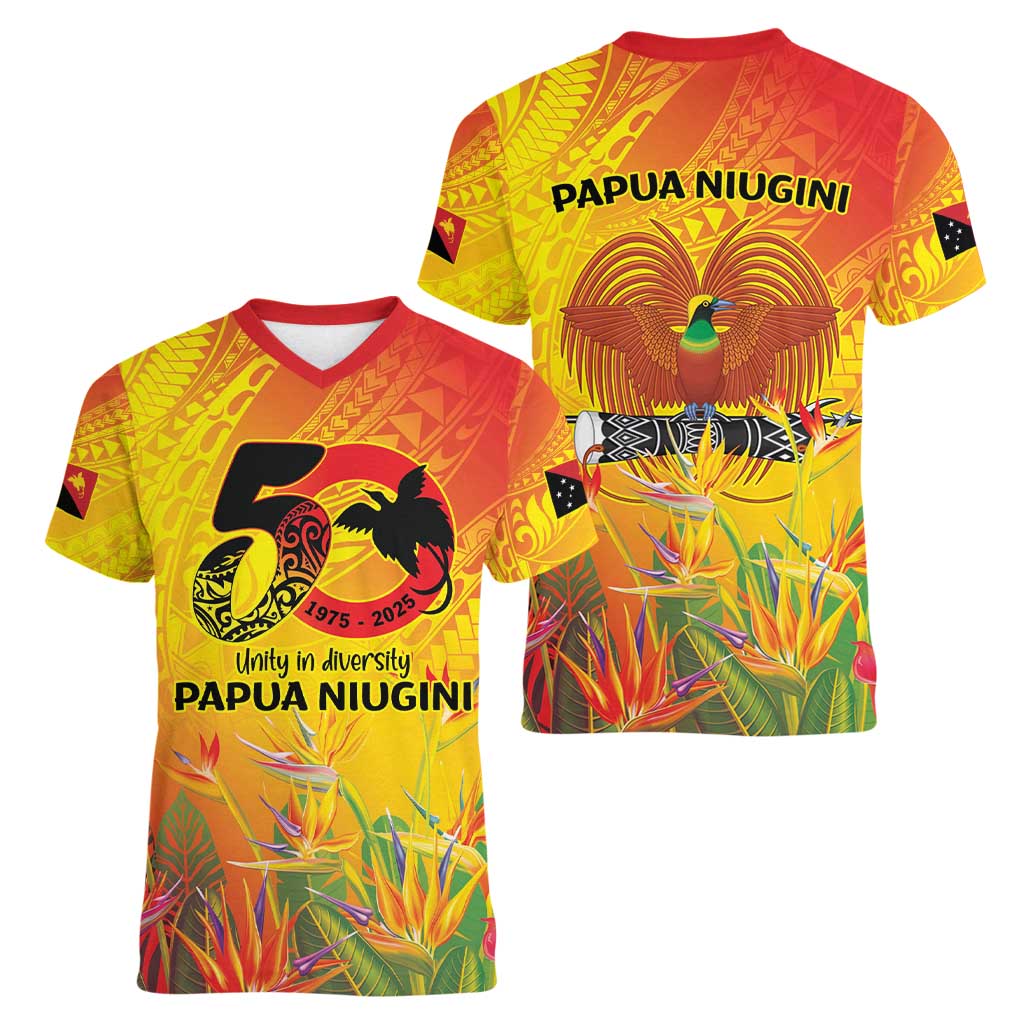 Papua New Guinea Unity in Diversity Women V-Neck T-Shirt 50th Indipendens Papua Niugini LT9 - Polynesian Pride