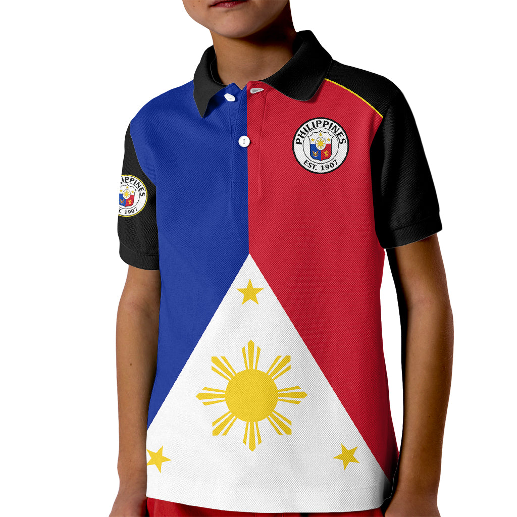 (Custom Text And Number) Philippines Concept Home Football Kid Polo Shirt Pilipinas Flag Black Style 2023 LT9 Kid Black - Polynesian Pride