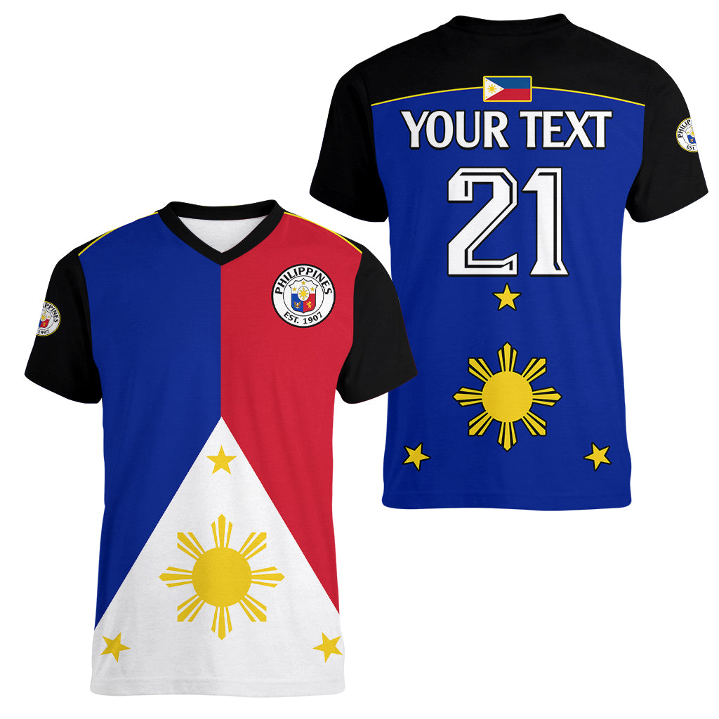 (Custom Text And Number) Philippines Concept Home Football Women V Neck T Shirt Pilipinas Flag Black Style 2023 LT9 - Polynesian Pride