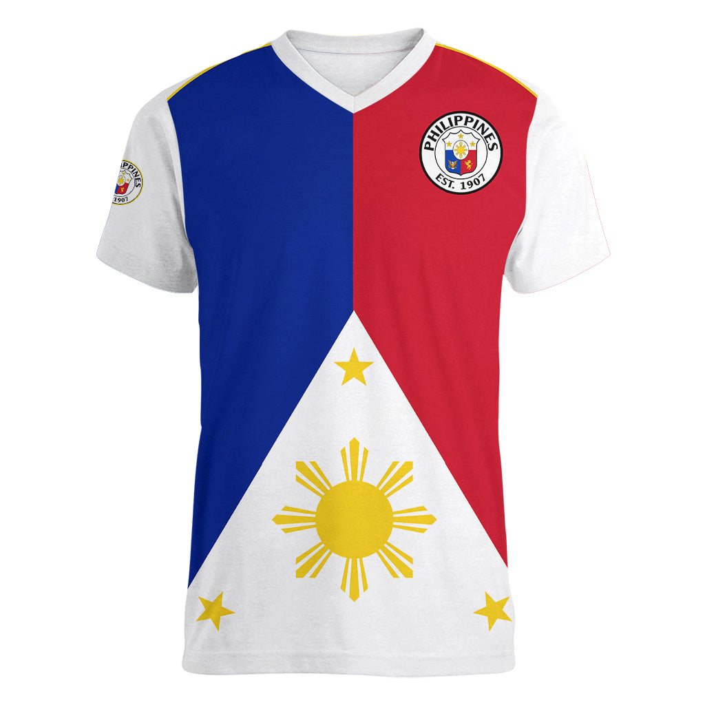 Philippines Concept Home Football Women V Neck T Shirt Pilipinas Flag White Style 2023 LT9 Female White - Polynesian Pride