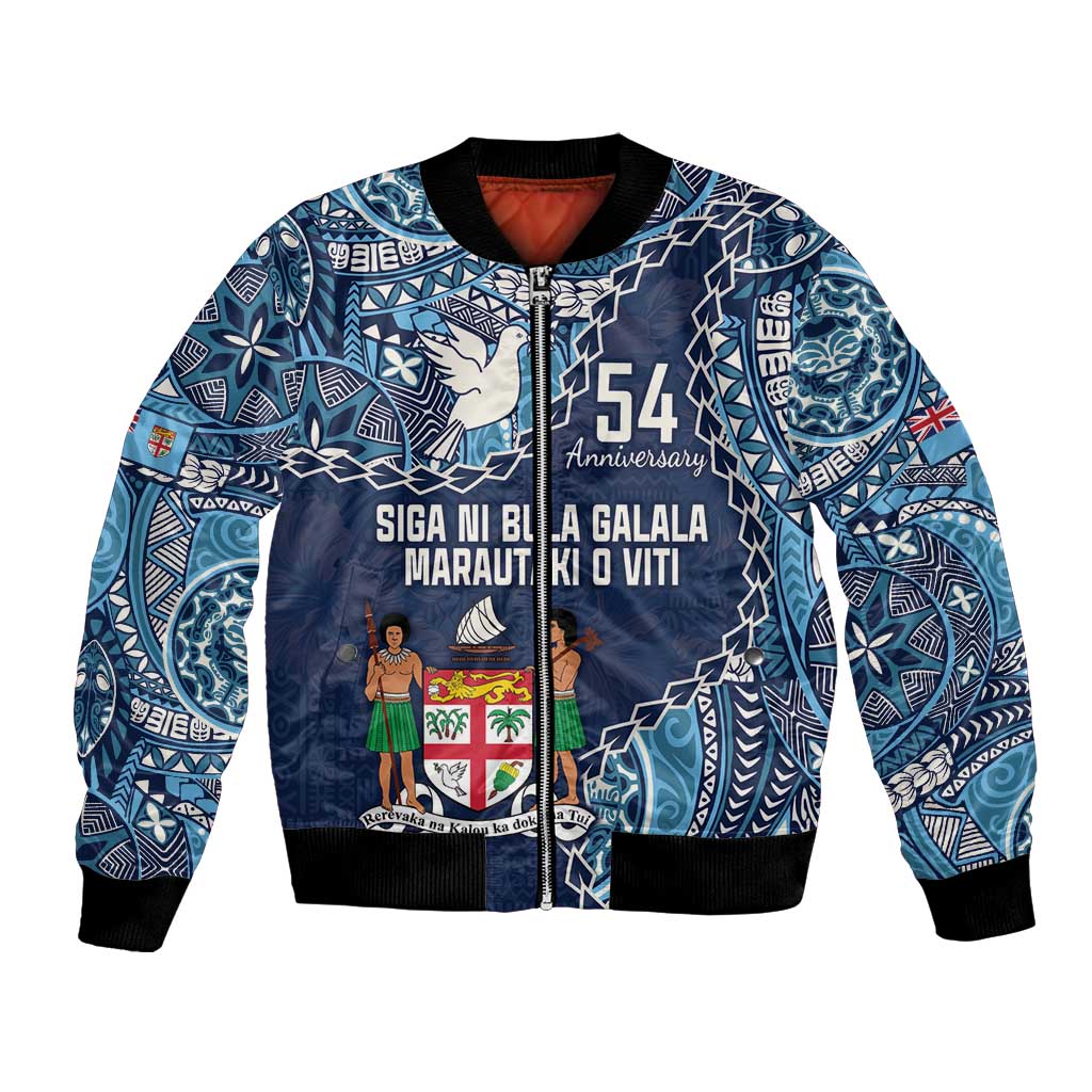 Personalised Fiji 54th Anniversary Bomber Jacket Siga Ni Bula Galala Marautaki O Viti LT9