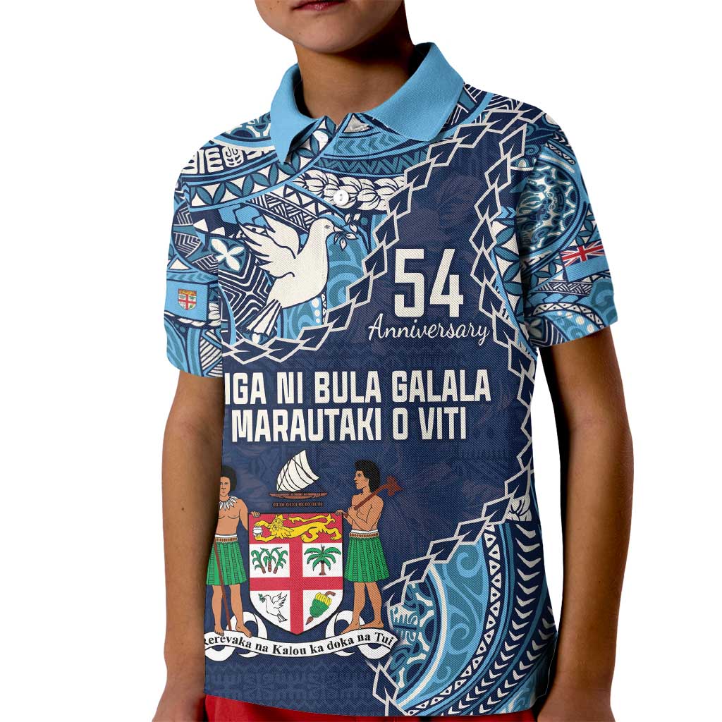 Personalised Fiji 54th Anniversary Kid Polo Shirt Siga Ni Bula Galala Marautaki O Viti LT9