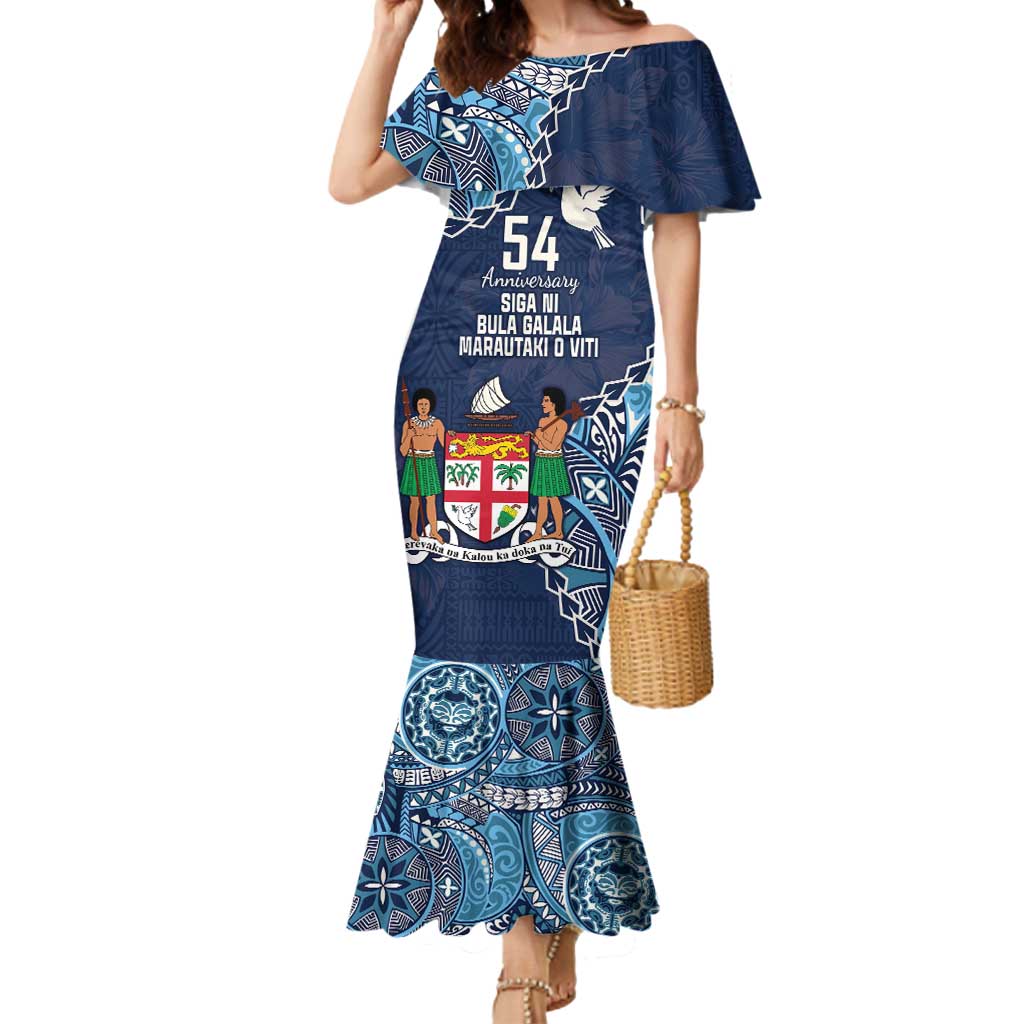 Personalised Fiji 54th Anniversary Mermaid Dress Siga Ni Bula Galala Marautaki O Viti LT9