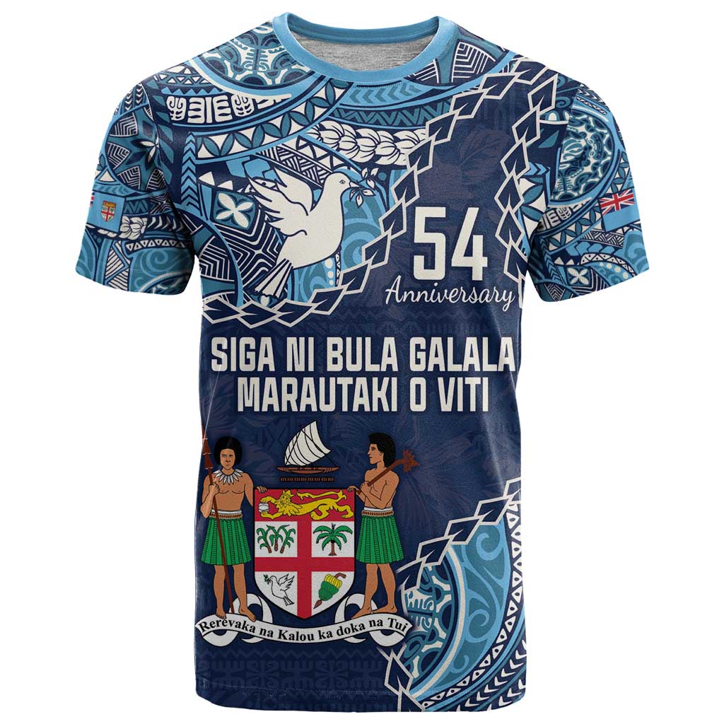 Personalised Fiji 54th Anniversary T Shirt Siga Ni Bula Galala Marautaki O Viti LT9