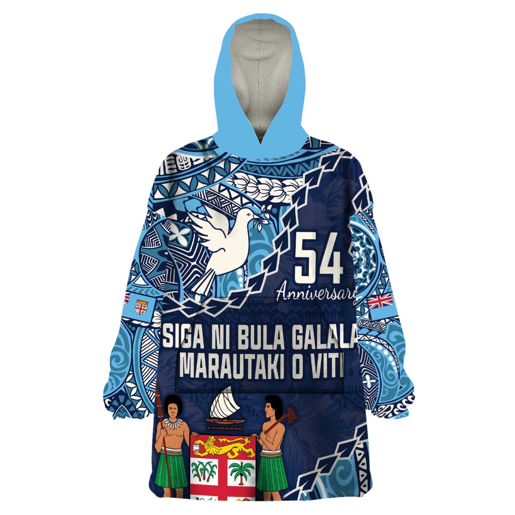 Personalised Fiji 54th Anniversary Wearable Blanket Hoodie Siga Ni Bula Galala Marautaki O Viti LT9