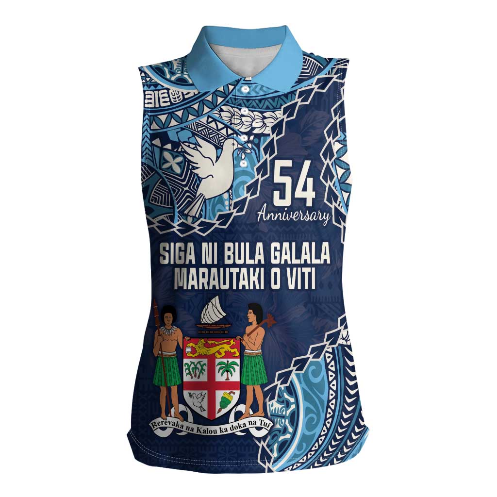 Personalised Fiji 54th Anniversary Women Sleeveless Polo Shirt Siga Ni Bula Galala Marautaki O Viti LT9