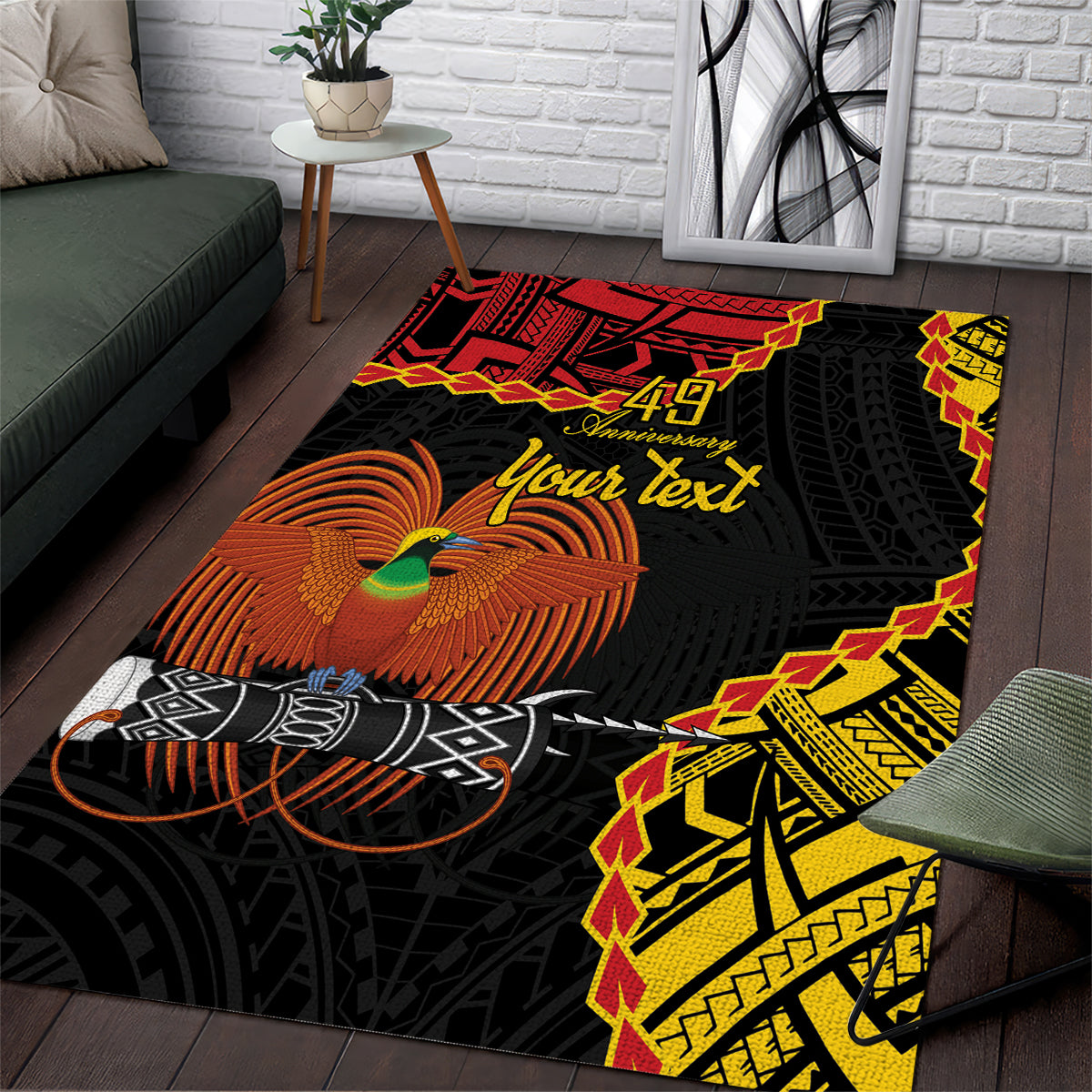 Personalised Papua New Guinea 49th Anniversary Area Rug Hapi De bilong Indipendens Papua Niugini