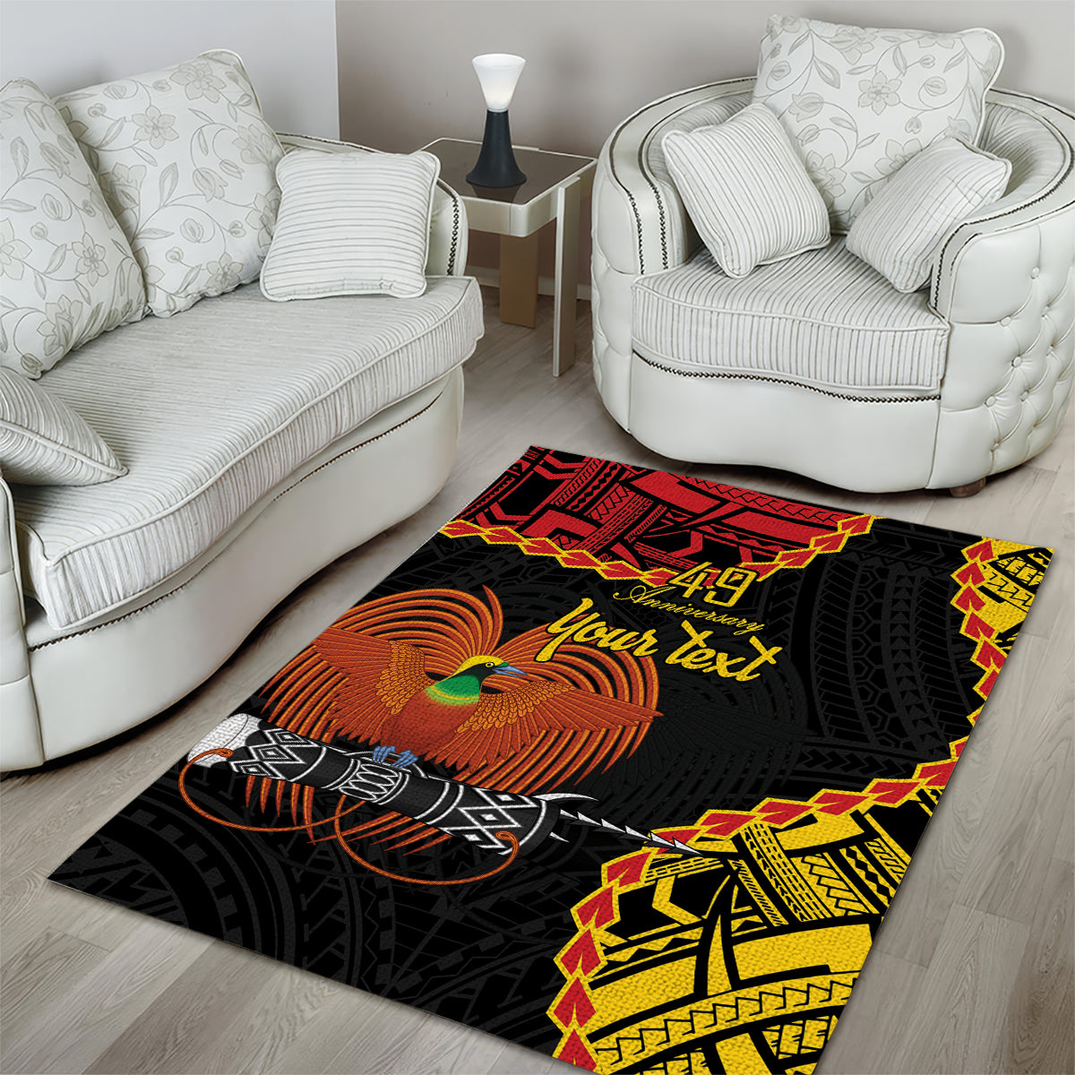 Personalised Papua New Guinea 49th Anniversary Area Rug Hapi De bilong Indipendens Papua Niugini