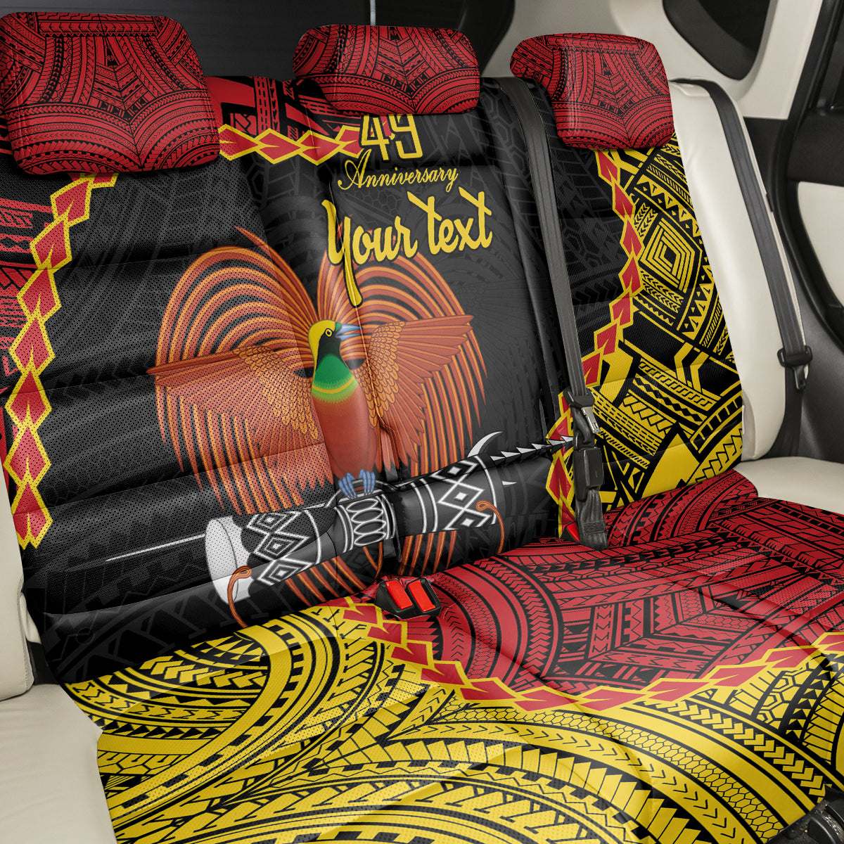Personalised Papua New Guinea 49th Anniversary Back Car Seat Cover Hapi De bilong Indipendens Papua Niugini