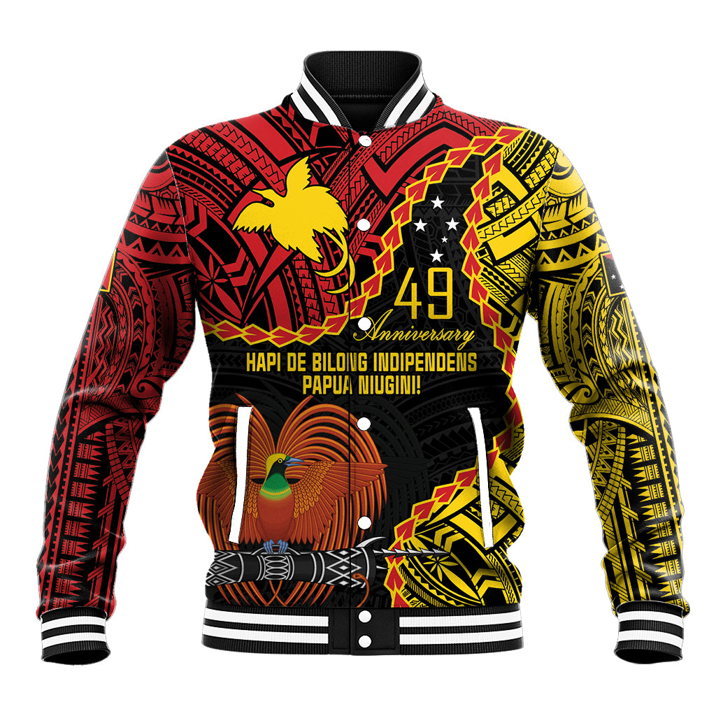 Personalised Papua New Guinea 49th Anniversary Baseball Jacket Hapi De bilong Indipendens Papua Niugini LT9 Unisex Black - Polynesian Pride