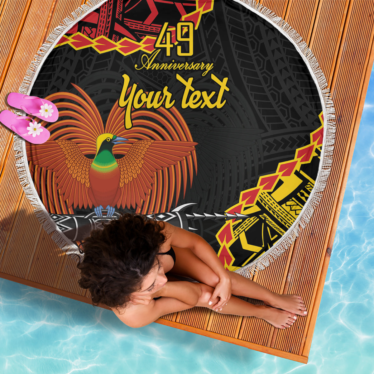 Personalised Papua New Guinea 49th Anniversary Beach Blanket Hapi De bilong Indipendens Papua Niugini LT9 - Polynesian Pride