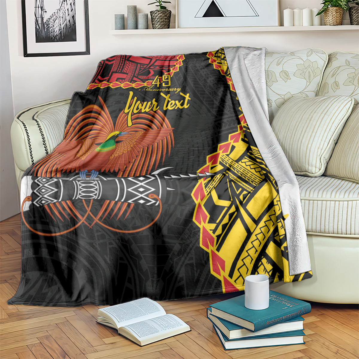 Personalised Papua New Guinea 49th Anniversary Blanket Hapi De bilong Indipendens Papua Niugini LT9 Black - Polynesian Pride