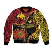 Personalised Papua New Guinea 49th Anniversary Bomber Jacket Hapi De bilong Indipendens Papua Niugini LT9 Unisex Black - Polynesian Pride